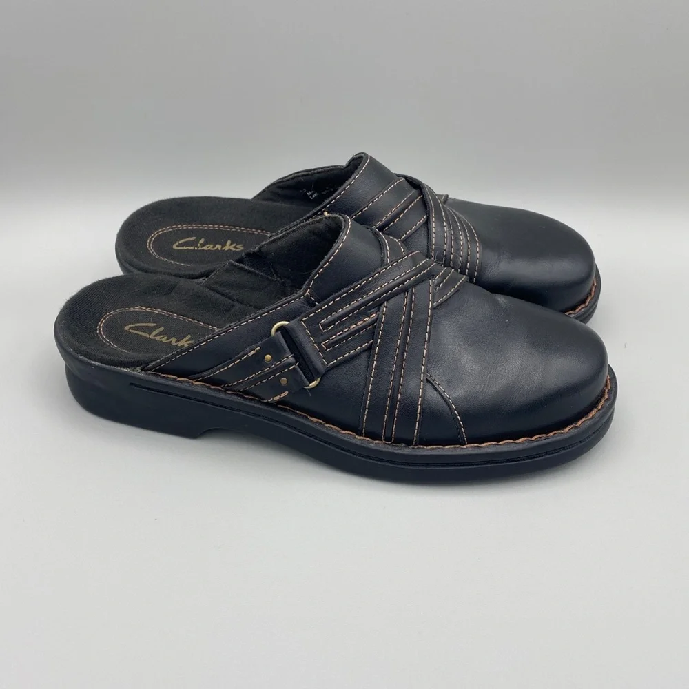 Clarks Round Toe Slip On Clogs US Womens 7M Black 35114 - Picture 3 of 10